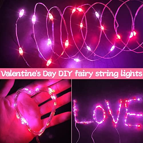 [5 חבילות וטיימר] קישוטי אורות מיתרים של פיות של חג האהבה, סך הכל 150 LED 50 רגל סוללה המופעל על חוט נחושת ולנטיין אורות חדר